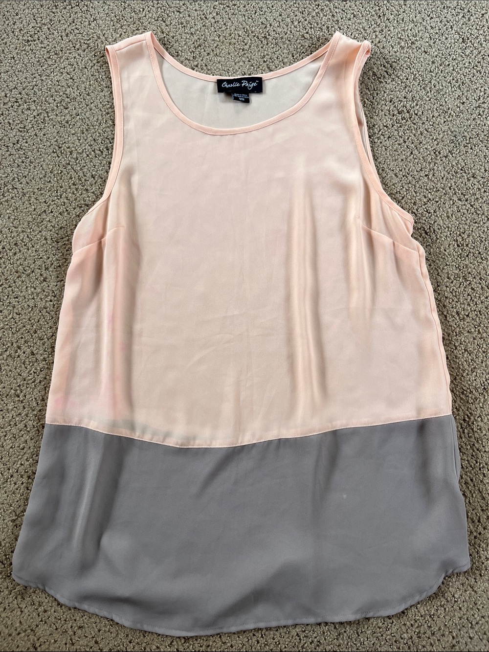 Charlie Paige Two-Tone Sleeveless Camisole in Blush and Gray